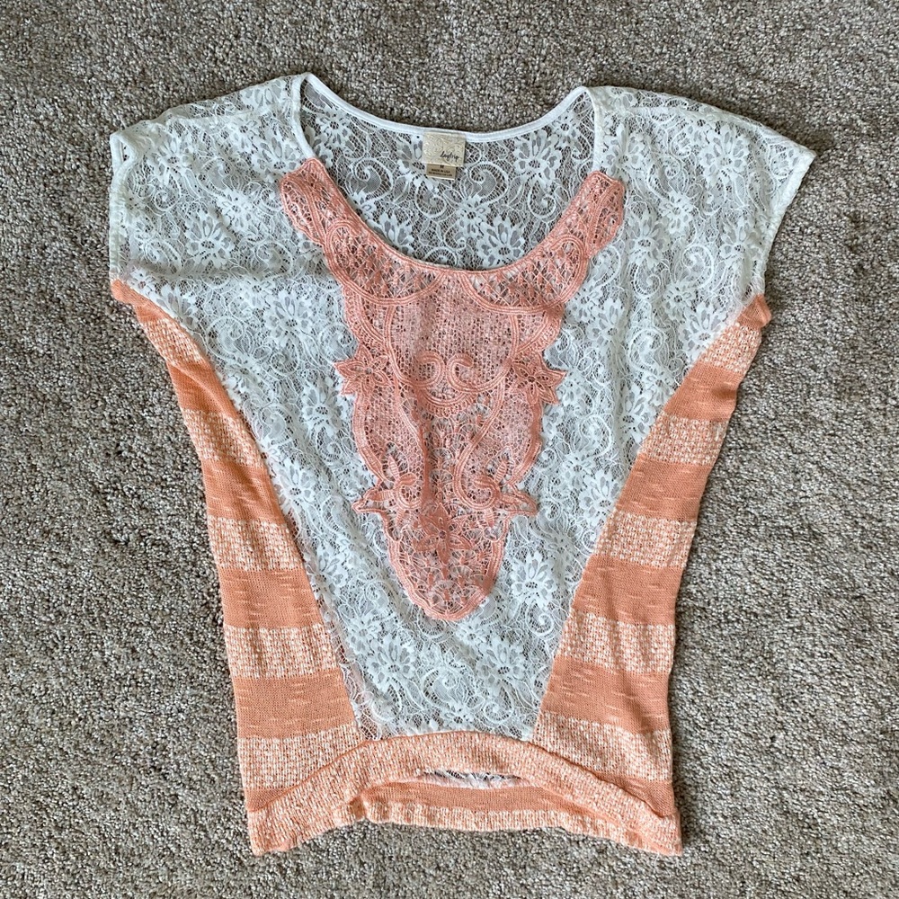 Buckle Short Sleeve Lace Sweater Top